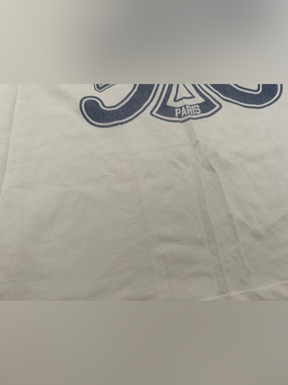Celine White Short-Sleeve Tee with Red Trim and Blue Logo - Picture 4 of 5